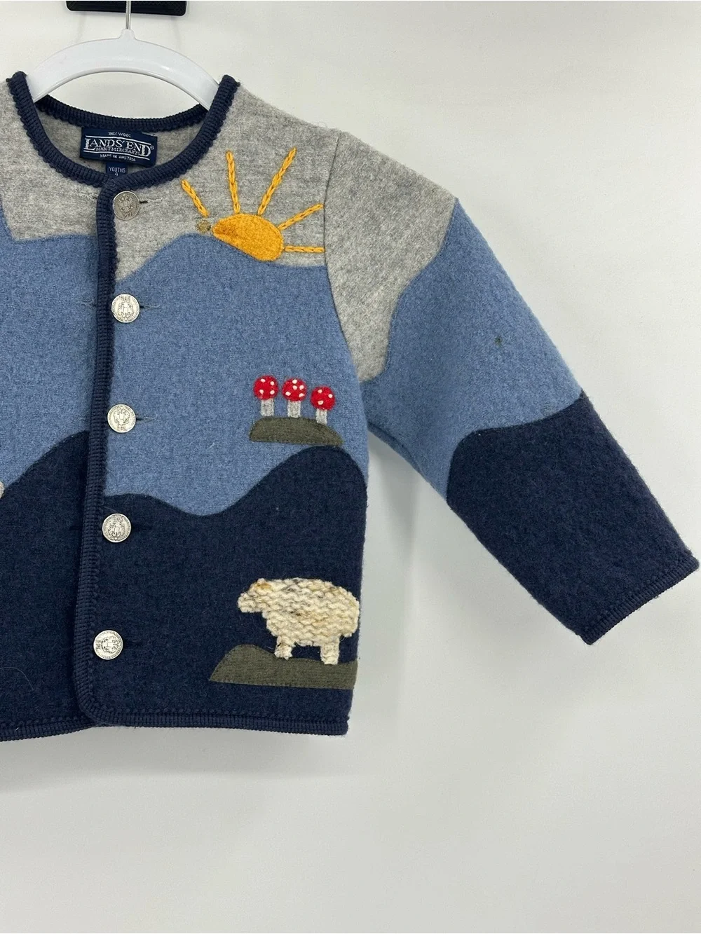 Vintage Lands' End Kids Scenic Wool Knit Cardigan Jacket